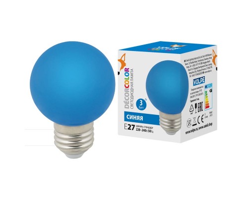 Лампа светодиодная Volpe E27 3W синяя LED-G60-3W/Blue/E27/FR/С UL-00006957