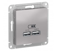 Розетка 2хUSB Schneider Electric AtlasDesign Type A+A алюминий ATN000333