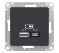 Розетка 2хUSB Schneider Electric AtlasDesign Type A+C карбон ATN001039