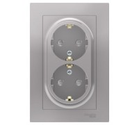 Розетка двойная 2К+З Schneider Electric AtlasDesign 16A 250V со шторками алюминий ATN000326