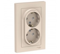 Розетка двойная 2К+З Schneider Electric AtlasDesign 16A 250V со шторками бежевая ATN000226