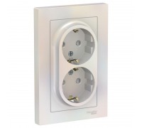 Розетка двойная 2К+З Schneider Electric AtlasDesign 16A 250V со шторками жемчужная ATN000426