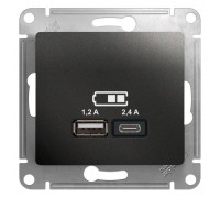 Розетка двойная USB Schneider Electric Glossa Type A+С антрацит GSL000739
