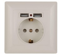 Розетка ЭРА Intro Solo Schuko P+E 16A 250V со шторками 2хUSB слоновая кость 4-410-02 Б0043404