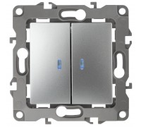 Выключатель двухклавишный с подсветкой ЭРА 12 10AX 250V 12-1105-03 Б0014659