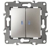 Выключатель двухклавишный с подсветкой ЭРА 12 10AX 250V 12-1105-04 Б0014660