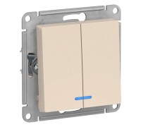 Выключатель двухклавишный Schneider Electric AtlasDesign 10A 250V с подсветкой бежевый ATN000253