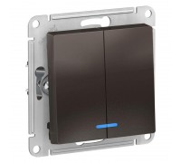 Выключатель двухклавишный Schneider Electric AtlasDesign 10A 250V с подсветкой мокко ATN000653