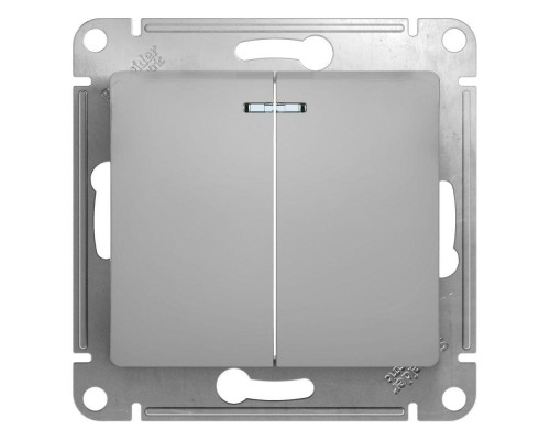 Выключатель двухклавишный Schneider Electric Glossa 10A 250V с подсветкой алюминий GSL000353