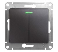 Выключатель двухклавишный Schneider Electric Glossa 10A 250V с подсветкой графит GSL001353