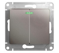 Выключатель двухклавишный Schneider Electric Glossa 10A 250V с подсветкой платина GSL001253