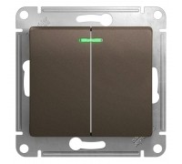 Выключатель двухклавишный Schneider Electric Glossa 10A 250V с подсветкой шоколад GSL000853