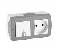 Выключатель - розетка Mono Electric Octans IP20 двухклавишный - 2К бело-серый 104-020001-182