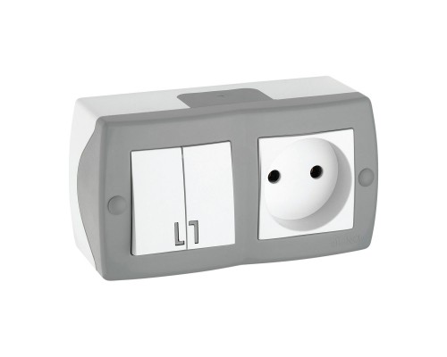 Выключатель - розетка Mono Electric Octans IP20 двухклавишный - 2К бело-серый 104-020001-182