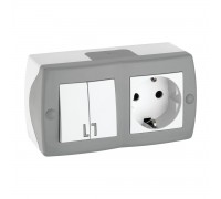 Выключатель - розетка Mono Electric Octans IP20 двухклавишный - 2К+З бело-серый 104-020001-181