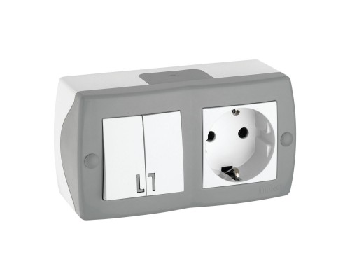 Выключатель - розетка Mono Electric Octans IP20 двухклавишный - 2К+З бело-серый 104-020001-181