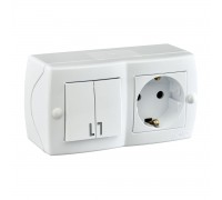 Выключатель - розетка Mono Electric Octans IP20 двухклавишный - 2К+З белый 104-010101-181