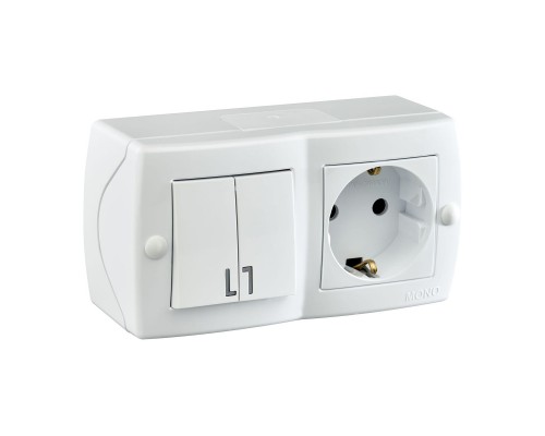 Выключатель - розетка Mono Electric Octans IP20 двухклавишный - 2К+З белый 104-010101-181