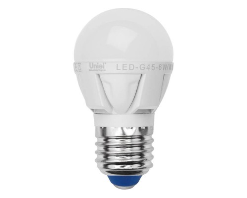 Лампа светодиодная Uniel E27 6W 4500K матовая LED-G45-6W/NW/E27/FR ALP01WH 07904